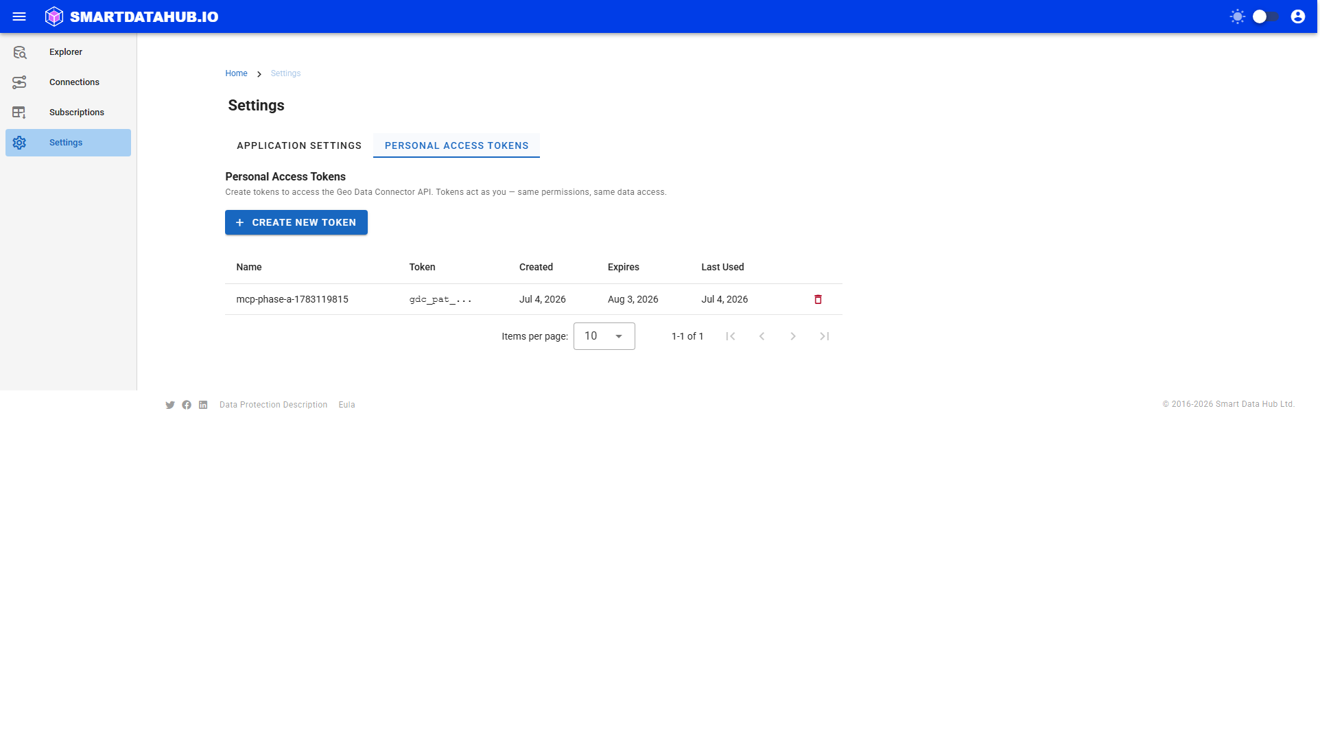 Settings screen — Personal Access Tokens tab