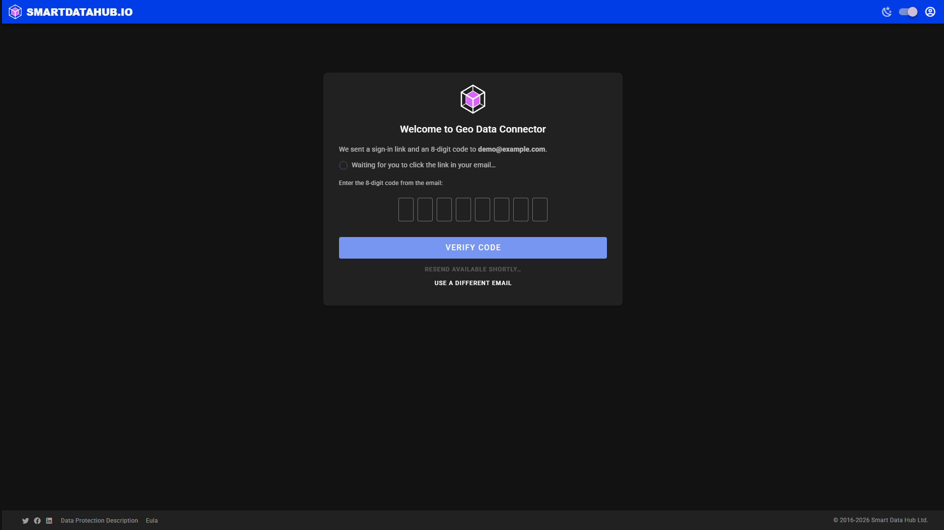 Sign-in screen, code entry