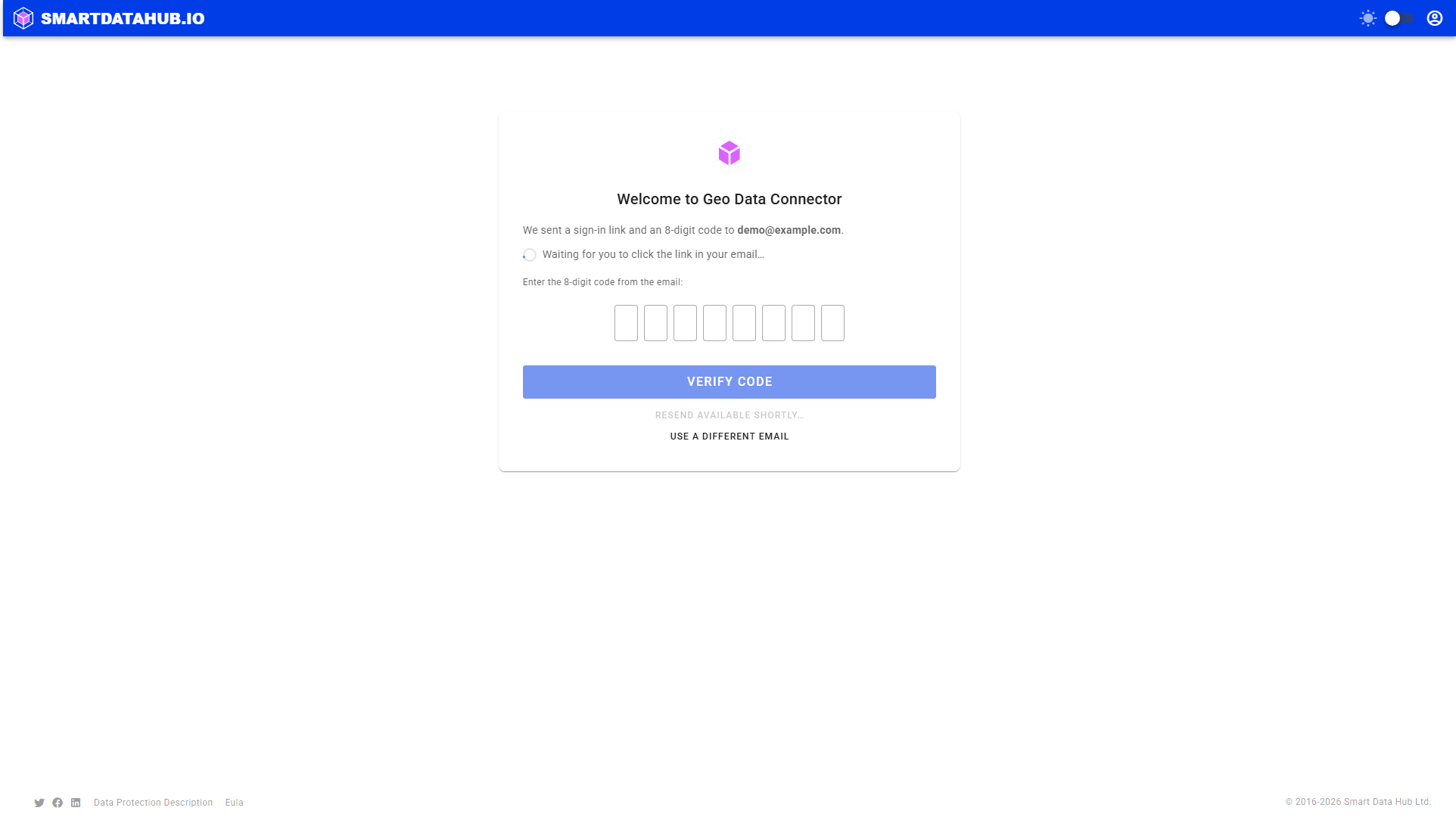 Sign-in screen, code entry